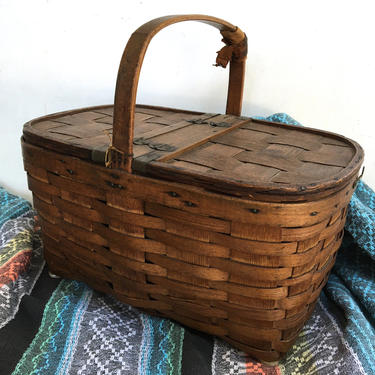 Vintage Woven Willow Farmers Basket - Ca 1940's