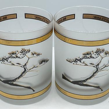 Vintage Set of two Torrey Pines golf tournament frosted Whiskey Gold  glass Las Duenas 