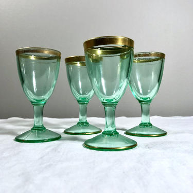 Vintage Uranium Glass Stemware - Mismatched Set of 6 - Green