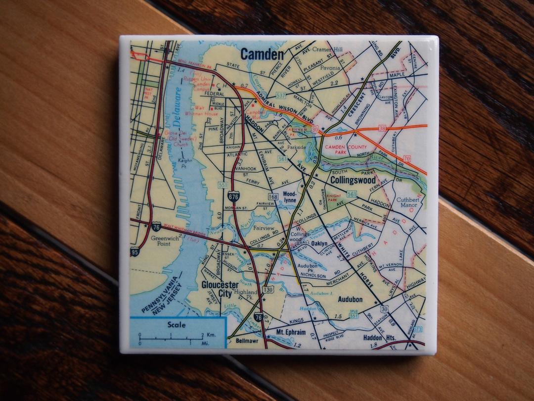 1981 Camden New Jersey Map Coaster. Camden Map. Vintage New Jersey 