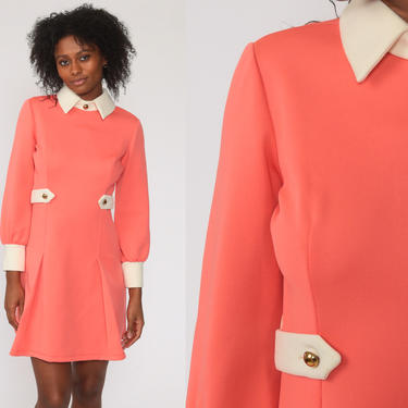 Mod Mini Dress 60s PETER PAN Dress Salmon Pink Shift Shop Exile Tucson AZ