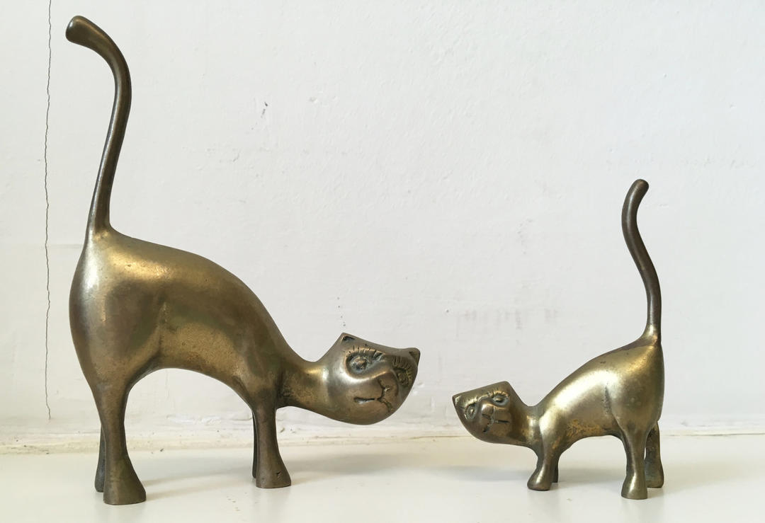 1960s Vintage Pair of Brass Cats Leonard Kitties Mid-Century