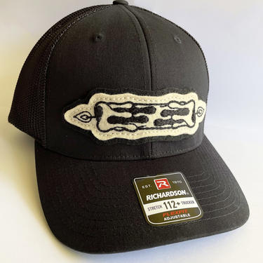 Black trucker / baseball snap back hat with burning candle traditional tattoo flash hand-stitched patch - vintage style 