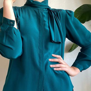 vintage emerald silk blouse large 