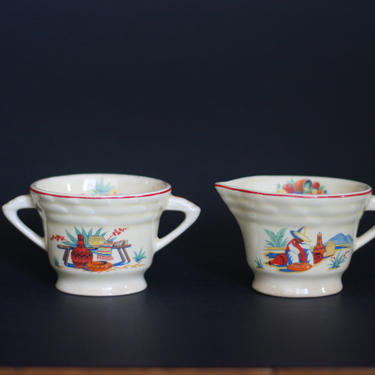 vintage southwestern creamer and sugar bowl 