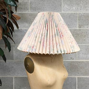 Vintage Lamp Shade Retro 1980s Pleated + Crimped + Accordion + Empire Shade + Floral Print + Pale Pink Color + Mood Lighting + Home Decor 