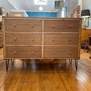 vintage wicker dresser Henry Link Six Drawer with Glass Top Ready to Ship! – Hibiscus House Top to Bottom Vintage Coastal Henry Link Woven