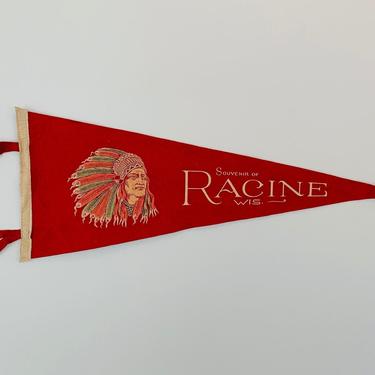 Vintage Racine Wisconsin Native American Chief Souvenir Pennant 