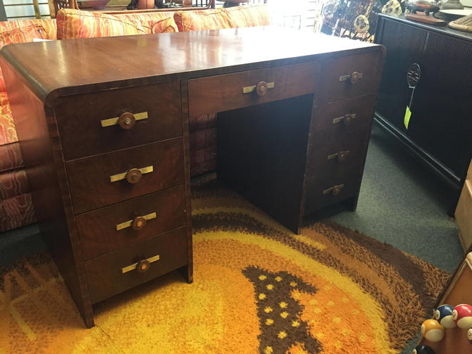 Art Deco Waterfall Mahogany Desk Smith Brothers Airplane Style