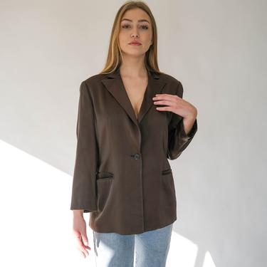 Vintage 90s Giorgio Armani Chocolate Brown &amp; Silver Metallic Pinstripe Single Button Blazer | Made in Italy | 1990s Armani Designer Jacket 