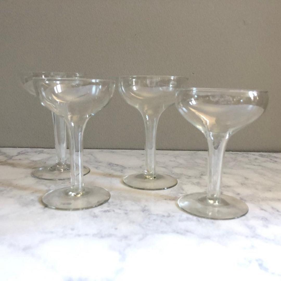 Mismatched Champagne Glasses, Hollow Stem Coupes set of 4 cocktail The Heirloom Adobe