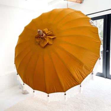 Preorder for a Tentative November/Early December 2021 Arrival - 3FT Mustard Balinese Ceremonial Umbrella with Fringe Bali 