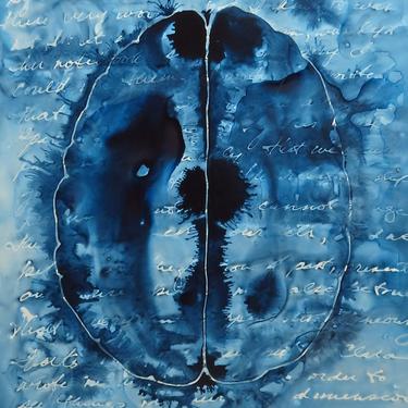 Memory is Fragile: Original ink painting on yupo of brain - neuroscience art literature Isabel Allende 