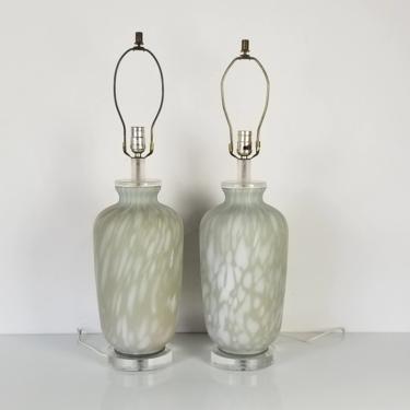 1970's Vintage Italian Vistosi Style Mottled Murano Glass Table Lamps - a Pair 