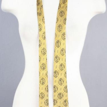 50's Gold Silk Vintage Mens Tie, Metallic Gold &amp; Black Print Silk Necktie, 1950's, 1960's Skinny Tie, Mod, Mid Century Rat Pack Vintage Suit 