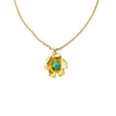 The Pink Reef Single Golden Floral Necklace with Turquoise Glass