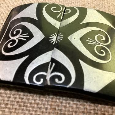 Art Deco Belt Buckle, 1940's Hand Painted Belt Buckle 