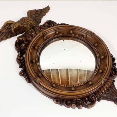 Vintage Syroco Eagle Mirror Convex Bullseye Round Circle Porthole Mid-Century Mantique Rustic Coppercraft Guild DART Made in the USA Federal 