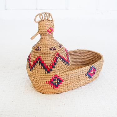 Small Vintage Woven Chicken Basket Catch All 
