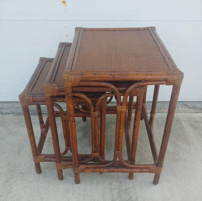 Vintage Rattan Nesting Tables Set of 3 from Mod and Ozzie of