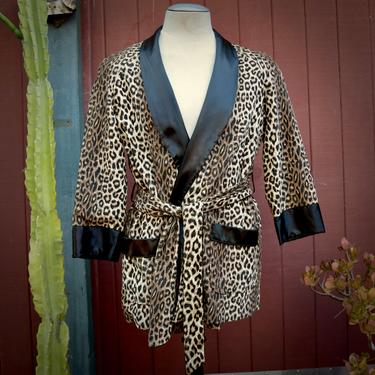 1950s Leopard Print Corduroy Smoking Jacket 