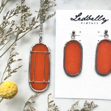 Orange Translucent Stained Glass Jewelry Set | Stained Glass Necklace | Stained Glass Earrings | Vintage Style Jewelry Set 