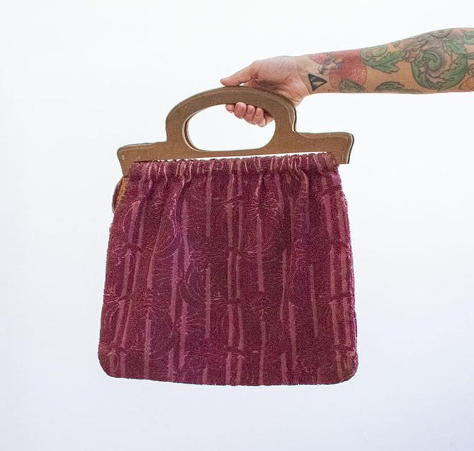 Vintage knitting bag wooden handles outlet