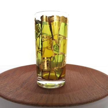 Single Georges Briard Europa Replacement Glass in Yellow and Green, Vintage 22kt Gold Replacement Highball Tumbler 