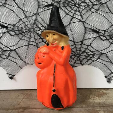 Large Vintage Gurley Witch, Hag Halloween Candle, Orange Witch With JOL Candle, Vintage Halloween, See Condtiion Please 