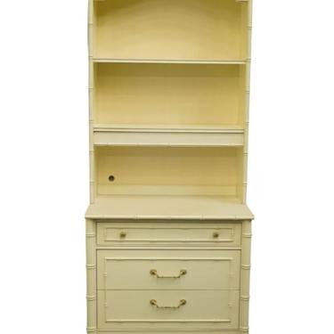 THOMASVILLE FURNITURE Oyster Bay Collection Asian Inspired Faux Bamboo White Painted 30" Chest w. Lighted Bookcase 23015-350 / 23015-610 