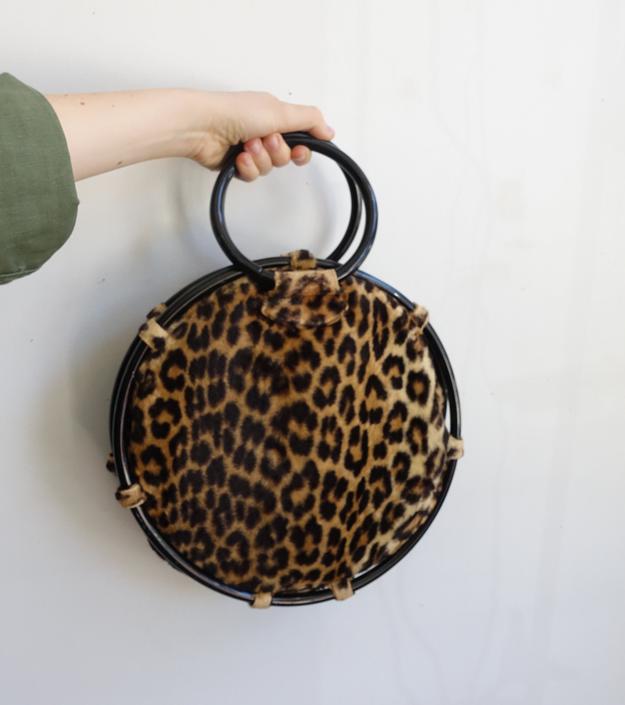 Leopard Printed Leather Round Bag Circular Bag Moon Shape 