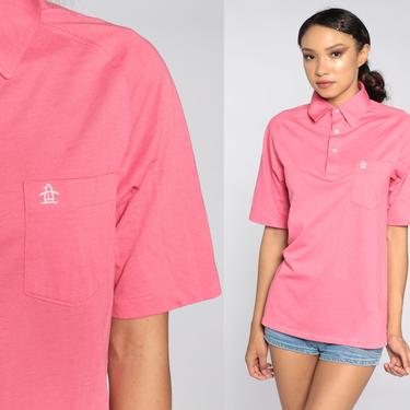 80s Polo Shirt Pink Munsingwear Shirt Penguin Polo Shirt Half Button Up Tshirt 1980s Retro Vintage Tee Grand Slam Small Medium 