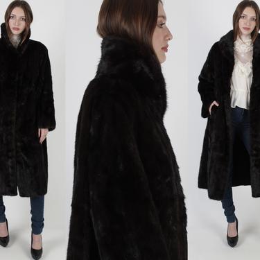 Vintage Womens 60s Mahogany Mink Real Fur Coat Full Collar Princess Dark Mid Length Jacket 