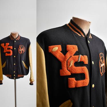 Vintage Black & Orange Varsity Letterman Jacket 