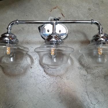 Wall Mount 3 Light with Clear Shoolhouse Shades. 26 x 12