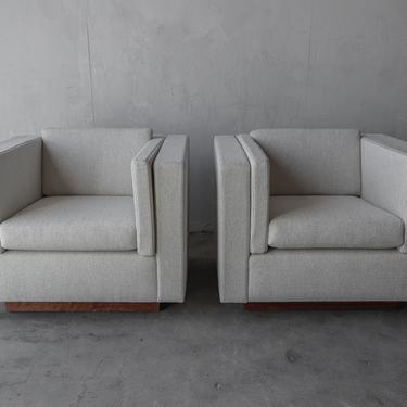 Pair of Cube Plinth Base Lounge Chairs 