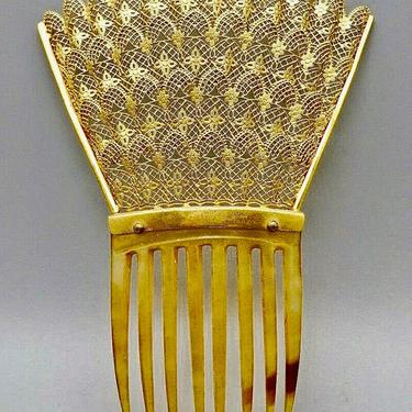 Antique 22K Gold Plate Lace Hair Comb, Victorian Lace Filigree Comb, Bridal Comb, Gold Lace Hair Decoration, Hair Jewelry, 