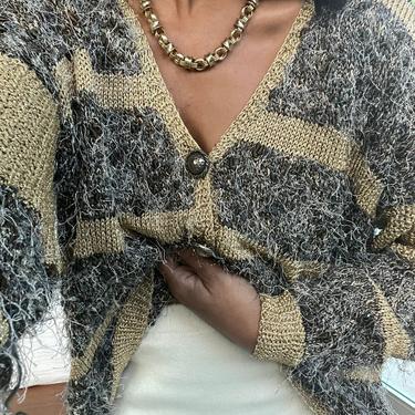 vintage textured puff sleeve textile sweater 