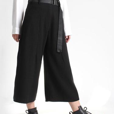Cropped Wide Leg Pants with Coated Belt