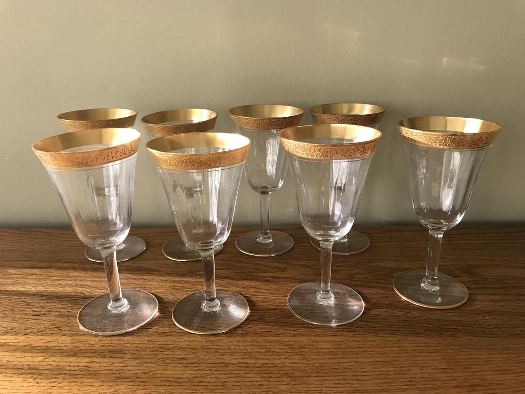 Gold Rimmed Wine Glasses Tiffin Franciscan Set of Eight Raven Pear