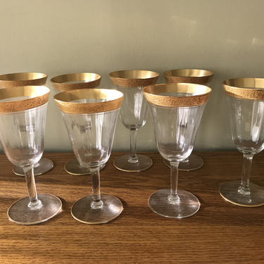 Gold Rimmed Wine Glasses Tiffin - Franciscan Set of Eight 