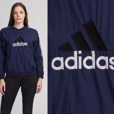 90s Adidas Windbreaker Sweatshirt - Petite Small | Vintage Navy Blue Streetwear Logo Pullover Jacket 