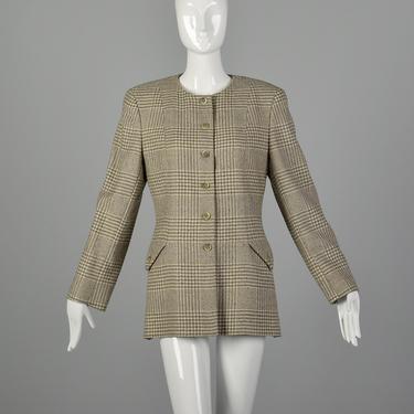 Medium Valentino Miss V 1990s Gray Cream Jacket Plaid Vintage Designer 90s Tweed Blazer 