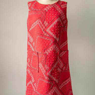 1960s Quilted Dress Bandana Cotton Loungewear Shift S 
