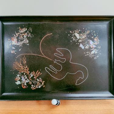 Vintage Couroc of Monterey Tray | Inlaid Lobster Sealife | Metal Wire Abalone Shells Coral Seaweed 