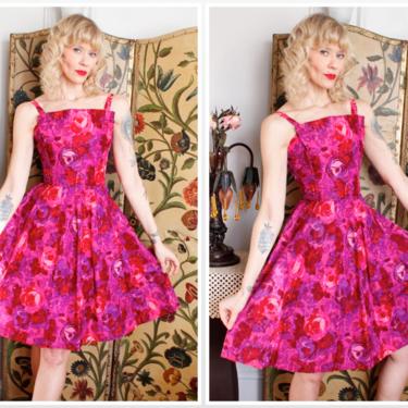 Late 1950s Dress // Bold Berry Rose Taffeta Dress // vintage 50s Gigi Young Dress 
