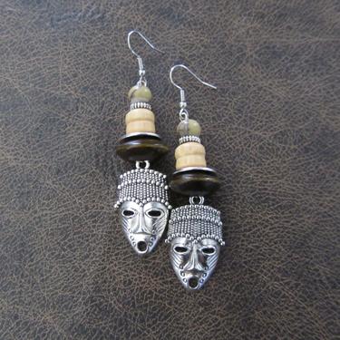 African mask earrings, tribal dangle earrings, wooden earrings, Afrocentric earrings, ethnic earrings, unique primitive earring, tiki 10 