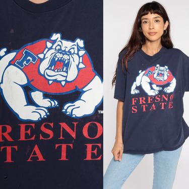 Fresno State Bulldog TShirt 90s College Football T Shirt Retro Tee 90s Vintage Graphic Distressed Blue Extra Large xl 