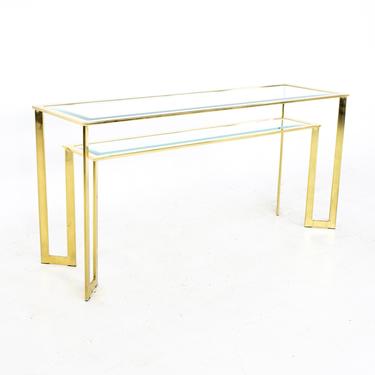 Milo Baughman Style Mid Century Brass and Glass Sofa Table Foyer Entry Console - mcm 
