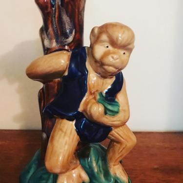 Cute majolica style vintage monkey candle holder 